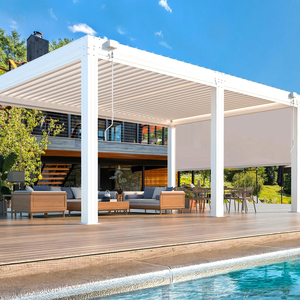 Moderne Outdoor-<span class=keywords><strong>Pergola</strong></span> aus Aluminiumlegierung mit bioklimatischem, motorisiertem Lamellendach und Polycarbonat-Paneelen für Gartenpavillons - Product Image 3