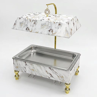 Matériel de restauration, chauffe-plats pour buffet avec couvercle suspendu, acier inoxydable, capacité 9L, motif marbre blanc, réchaud