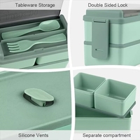 Ensemble de boîtes à lunch en plastique 1,4 L, boîte à lunch bento détachable et étanche avec sac isotherme