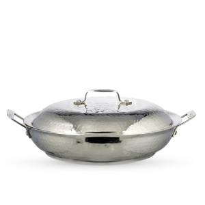 Hammered Round Serving Casserole Stainless Steel with Silver Polished Finish Perfect for Stylish Food <b>Warmer</b> and Hotpot Cookware - Product Image 1