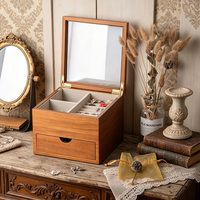 Armoire à bijoux en bois avec couvercle en verre, six compartiments et un tiroir pour bagues, boucles d'oreilles, colliers, commode de vanité, rangement à domicile
