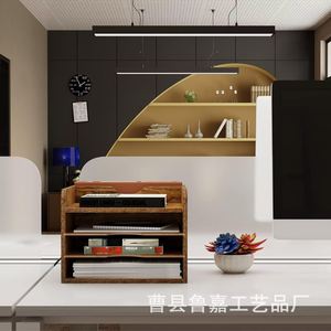 Organizador de escritorio de madera de varias capas, 4 niveles, para papelería y libros, tipo rectangular. - Product Image 3