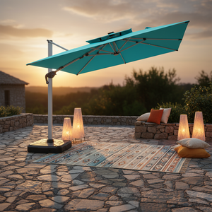 Parasol extérieur moderne en aluminium à LED personnalisé avec panneau solaire pour hôtel et parc, grand parasol de plage avec design imperméable - Product Image 3