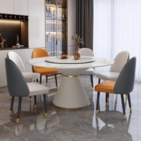 Luxuriöses Modernes Marmor Rundes Großes Esstisch-Stuhl-Set für 4 6 8 Personen Komplettes Restaurant-Creme-Design Schöne Möbel Küchendesigns