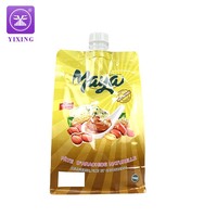 Imprimé personnalisé Réutilisable Squeeze BBQ Pâtes Piment Ketchup Sauce Bec Poche Nylon Étanche Emballage Fond Plat Pochette