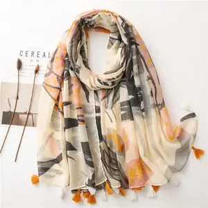 Latest design wholesale factory price lady cotton tippet shawl with tassels