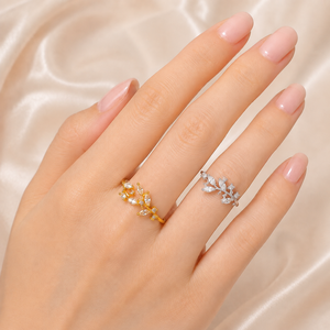 Anello aperto con design a foglia, regolabile, per coppie, accessorio alla moda per dita, per donne e uomini - Product Image 4