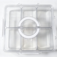 6-delige keuken plastic snack- en voedselbewaarbak met afsluitbaar klikdeksel, uitneembare scheidingsbak, PET PP siliconen, OEM