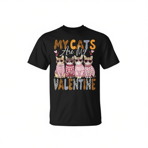 T-Shirt San Valentino con Gattino Carino, Manica Corta, Girocollo, Unisex, Stampa Digitale, Design per Amanti dei Gattini - Product Image 3