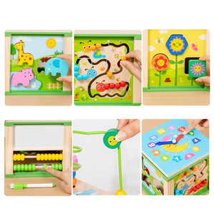 Jouet Montessori <span class=keywords><strong>en</strong></span> <span class=keywords><strong>bois</strong></span> pour bébé, multifonctions, labyrinthe de perles, xylophone, horloge, trieur de formes, <span class=keywords><strong>cube</strong></span> d'activité pour l'apprentissage précoce - Product Image 5