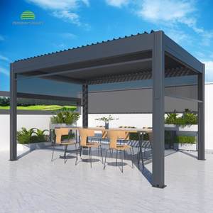 Gazebo motorizado ioclimate de aluminio, gazebo de techo plano de metal con cortinas - Product Image 2