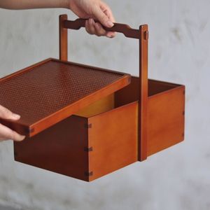 <b>Bamboo</b> Storage Box Double Layer Rectangle Handmade Tea Set Organizer Kitchen Food <b>Container</b> Woven Basket - Product Image 2