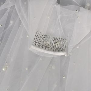 Voile de mariée YouLaPan de 3 mètres de long en perles, longue traîne en tulle doux double couche pour couvrir le visage, accessoire de mariage V189 - Product Image 3