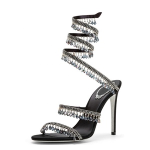 Sandales de luxe pour femmes à talons aiguilles, ornées de diamants et de grands strass, avec lanières sexy à la cheville et bout rond ouvert - Product Image 2
