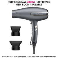 Sèche-cheveux professionnel compact électrique FirePhoenix F3 MAX PRO 3000W, 12 combinaisons de coiffage polyvalentes pour hôtel et usage domestique