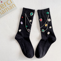 Chaussettes tendance en coton noir avec strass brillants en forme de cœur pour femmes et filles, chaussettes fantaisie originales