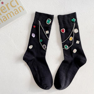 <span class=keywords><strong>Calcetines</strong></span> de Moda Premium con Pedrería Brillante en Forma de Corazón para Mujeres y Niñas, <span class=keywords><strong>Calcetines</strong></span> Negros de Algodón con Decoración - Product Image 6