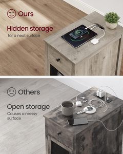 <span class=keywords><strong>Table</strong></span> d'appoint intelligente en MDF avec rangement, ports USB, prises électriques, station <span class=keywords><strong>de</strong></span> charge, tiroir, armoire et porte-revues - Product Image 5