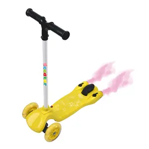 Nieuwe Ontwerp Led Licht Knipperende Roller 3 Wiel Rook Spray Plegable Release Vouwen Goedkope Fabrikant Roze Kids Kick Voet Scooter