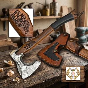 OEM Stylish Lightweight Carbon Steel <b>Axe</b> with Comfortable Wood <b>Handle</b> Quality <b>Axes</b> with Stylish Damascus Steel <b>Axe</b> Head - Product Image 3