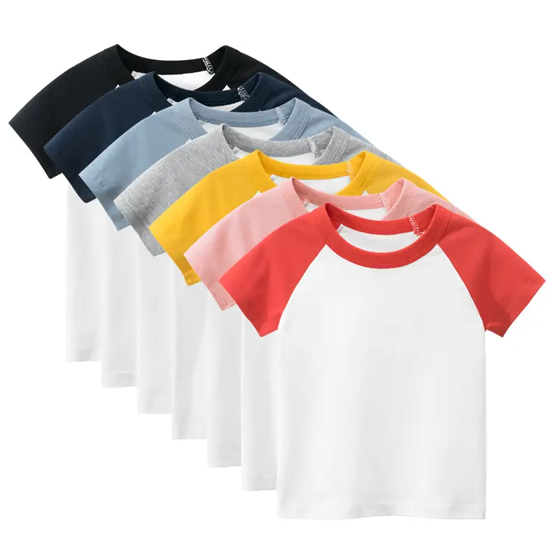 Camiseta infantil de verão para meninos e meninas de algodão Raglan Top de manga curta