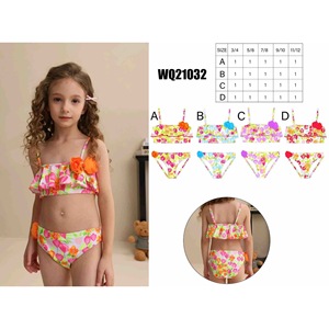 HDJ Ensemble de bikini floral pour filles avec applique de fleurs 3D, maillot de bain 2 pièces pour enfants, vêtements de plage d'été, taille 4681012 - Product Image 1