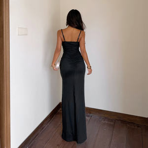 Vestido largo minimalista de color liso para mujer, vestido sexy con abertura lateral que realza las piernas, ideal para fiestas y citas. - Product Image 3