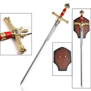 Medieval Historical Weapon King Solomon Red Long Sword with Display Plaque