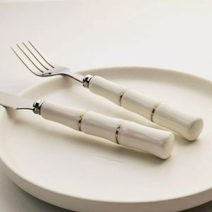 Ensemble de couteaux et fourchettes en céramique de haute qualité, 2 pièces, avec manche en forme de bambou rond, passe au lave-vaisselle - Product Image 5