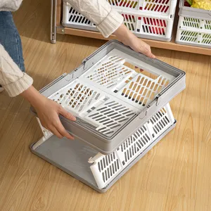 Easy folding large plastic kitchen storage baskets