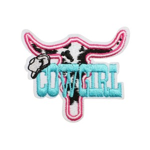 Bán buôn tùy chỉnh thêu vá cao bồi phương Tây thêu vải dán màu Hồng Cô Gái vá Sticker túi áo khoác trang trí - Product Image 5