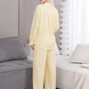 Custom Linen Shirt Pants Set Pyjama Femme Loose Fit Two Piece Summer Resort Outfit Clothes Women Sleepwear <strong>Pajamas</strong> for Women Set - Product Image 2