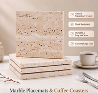 Vente en gros de dessous de verre et de sets de table en pierre de travertin naturelle personnalisés, résistants à la chaleur, pour la décoration de table