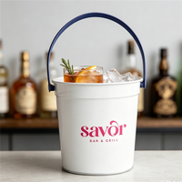 32 OZ. Ember Plastik & Gagang dengan Cetak Warna-Warni, Ember Koktail Rum untuk Pesta dengan Gagang