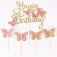 Décorations de gâteau en papier gaufré rose en forme de papillon comestible pour la décoration de gâteaux d'anniversaire, desserts et cupcakes