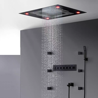 Système de douche thermostatique LED pour plafond de salle de bain, mural, avec fonction pluie, robinet de baignoire multifonction et douchette à main