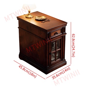 Kleiner Tisch mit Aufbewahrungsschublade und Glastür in Walnuss, Komplett Montierter Beistelltisch für Kleine Räume 35,6 cm B x 45,7 cm T x 62,8 cm H - Product Image 3
