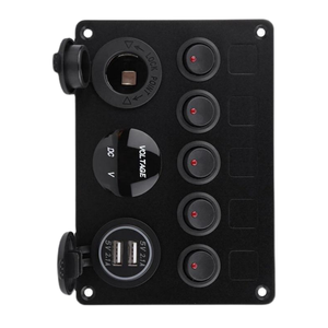 แผงสวิตช์เรือกันน้ำ Yuhe YH-DH5-QD พร้อมโวลต์มิเตอร์ดิจิตอล LED 5 ช่อง  พอร์ต USB คู่ 2.4A ช่องเสียบไฟ 12V สวิตช์แบบตาแมว - Product Image 6