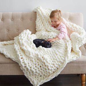 Free Shipping Wholesale Handmade Thick Super Soft Chenille Chunky Yarn <strong>Knit</strong> <strong>Throw</strong> <strong>Blanket</strong> Big Chunky <strong>Blanket</strong> - Product Image 5
