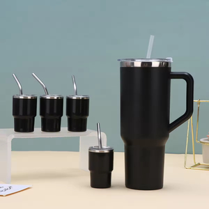 New 5 Piece Set 40oz Solid Color Tumbler Inner Steel Outer Plastic Portable Cup <b>With</b> Handle And <b>Straw</b> - Product Image 6