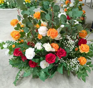Arrangement de fleurs artificielles colorées K-34 type de fleur différent pavot pivoine rose bébé souffle flore rangée pour décorations