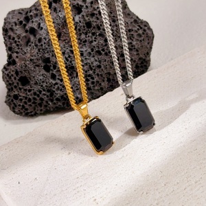 จี้อัญมณีสีดำนิลสีดำหรูหราเครื่องประดับทำจากสแตนเลส18K จี้หินธรรมชาติสไตล์บูติก - Product Image 3