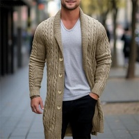 Cardigan long en tricot pour homme, style Old Money, col châle boutonné, coupe décontractée, automne-hiver, avec logo personnalisé OEM