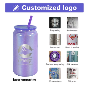16oz Stainless Steel Shimmer <strong>Tumbler</strong> Double Wall Sublimation Glitter <strong>Mason</strong> <strong>Jar</strong> Soda Can With Lid Straw - Product Image 5