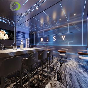 تصميم مخصص لطاولة بار مع خزانة عرض رخامية وكراسي، أثاث للنوادي الليلية والمقاهي والحانات، حل متكامل - Product Image 4