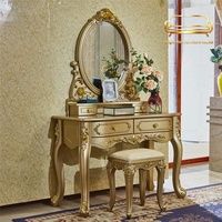 Coiffeuse de style européen or champagne, miroir de maquillage sculpté vintage, tout-en-un, dorée, fabriquée en Chine, livrée sur site
