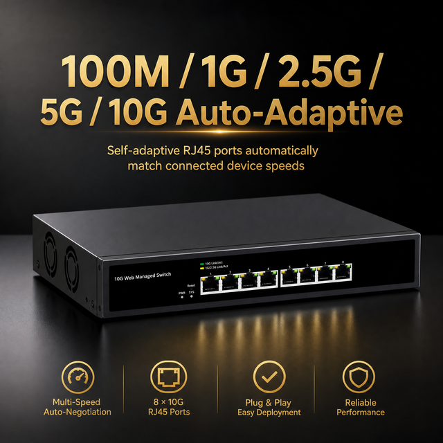 Intelligent 8 Port 10G Copper RJ45 Web Managed Switch High Speed Ethernet Switch for Business Network Project