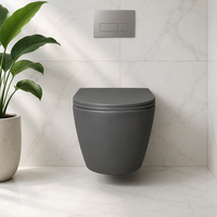 WC suspendu moderne en céramique grise à double chasse avec réservoir encastré, chasse lente, siphon en P, monobloc