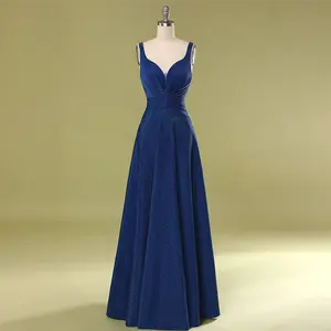 Luxuriöse a-linie v-ausschnitt trägerlose blaue elegante partykleider formale ballkleider damen glitzer abendkleider