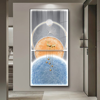 Grande décoration murale LED Lumière lunaire Luxe Résine Image Verre trempé Cristal Porcelaine Lumière LED Art mural Peinture
